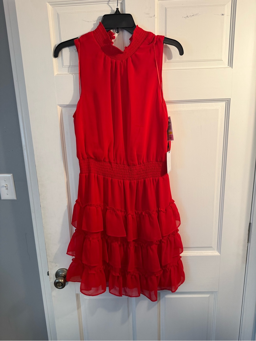 1. State Red Sleeveless Tiered Ruffle Mini Dress